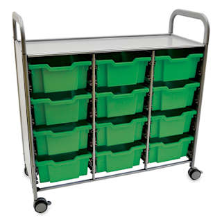 Gratnells Callero Plus Cart - Treble Cart, 12 Deep F2 Trays, Grass Green