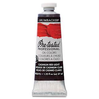 Grumbacher Pre-Tested Artists' Oil Color - Cadmium Red Light, 1.25 oz tube