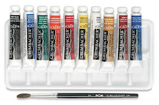 Grumbacher Academy Watercolors - Set of 10, Assorted Colors, 7.5 ml tubes