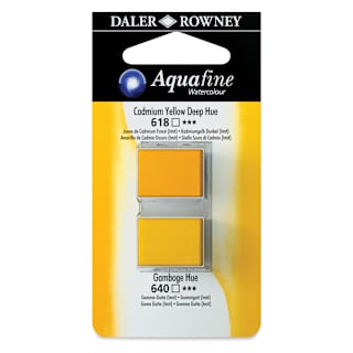 Daler-Rowney Aquafine Watercolors - Set of 2, Cadmium Yellow Deep Hue and Gamboge Hue, Half Pan