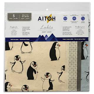 Aitoh Decorative Lokta Paper Pack - Penguins, 8-1/2" x 11", Pkg of 5