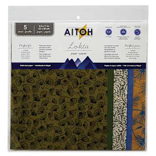Aitoh Decorative Lokta Paper Pack - Leaves and Seeds, 8-1/2" x 11", Pkg of 5