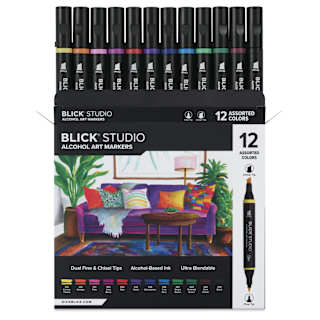 Blick Studio Double-Ended Alcohol Art Markers - Set of 12, Assorted Colors