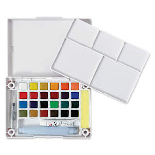 Sakura Koi Watercolor Half Pan - Set of 24 Sketch Box, Assorted Colors with Iridescent Medium