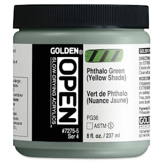 Golden Open Acrylics - Phthalo Green (Yellow Shade), 8 oz Jar