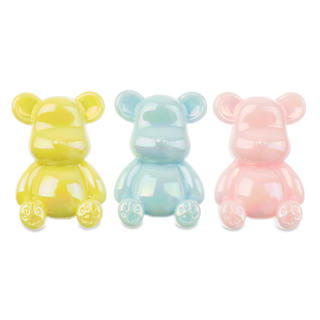 John Bead Super Cute Acrylic Animal Beads - Pkg of 3, Bears, Yellow, Light Blue, Light Pink