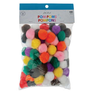 John Bead Pom Poms - Pkg of 65, Assorted Colors, 1/2"