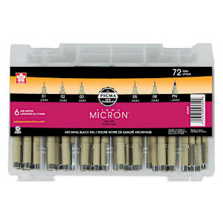 Sakura Pigma Micron Pens - Set of 72, Black, Assorted Sizes