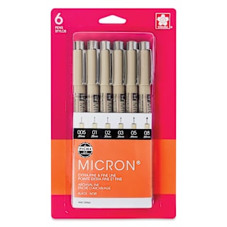 Sakura Pigma Micron Pens - Set of 6, Black, Extra Fine and Fine Sizes