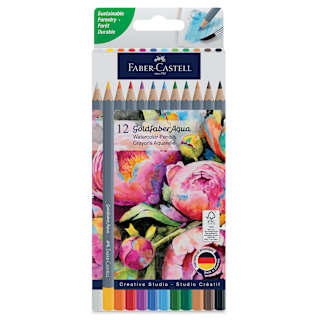 Faber Castell Goldfaber Aqua Watercolor Pencils - Set of 12, Assorted Colors