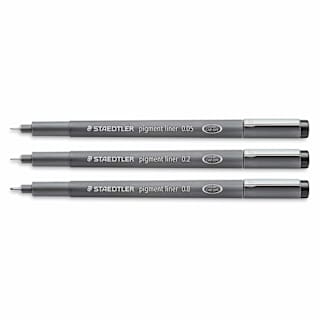 Staedtler Pigment Liner Pens - Set of 3, Black, Fine Tip, Assorted Sizes