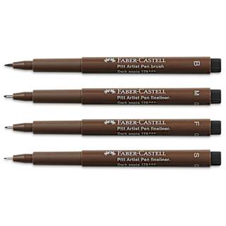 Faber-Castell Pitt Artist Pen Set - Sepia Wallet Set, Set of 4, Assorted Nibs