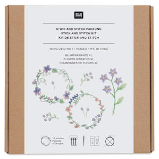Rico Design Stick and Stitch Embroidery Kit - Pkg of 13, Flower Wreaths