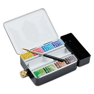 Sennelier French Artists' Watercolor - Set of 8, Black Case, Assorted Colors, Half Pans