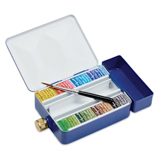 Sennelier French Artists' Watercolor - Set of 8, Blue Case, Assorted Colors, Half Pans