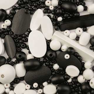 John Bead Wood Craft Beads - White and Black, 90 g Bag