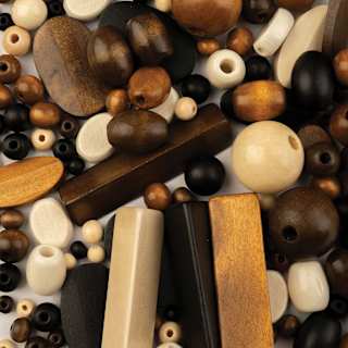 John Bead Wood Craft Beads - Natural, Black, Brown, and Dark Brown, 90 g Bag