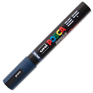 Posca Brush Paint Marker - Navy Blue, Brush Tip, 1 - 4 mm