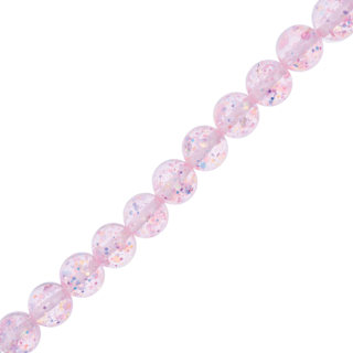 John Bead Resin Round Beads with Sequins Strand - Pink AB Sequins, 7" Strand, 15.8 mm Dia