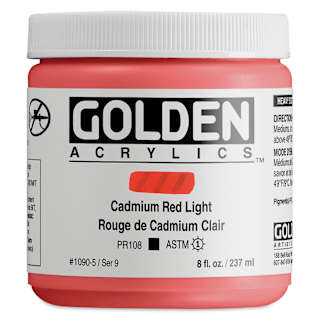 Golden Heavy Body Artist Acrylics - Cadmium Red Light, 8 oz Jar