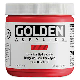 Golden Heavy Body Artist Acrylics - Cadmium Red Medium, 16 oz Jar