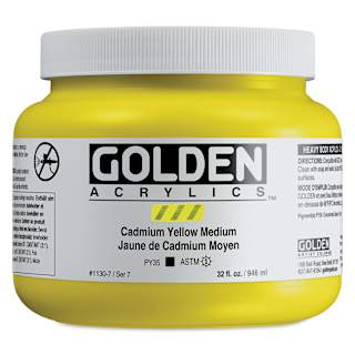 Golden Heavy Body Artist Acrylics - Cadmium Yellow Medium, 32 oz Jar