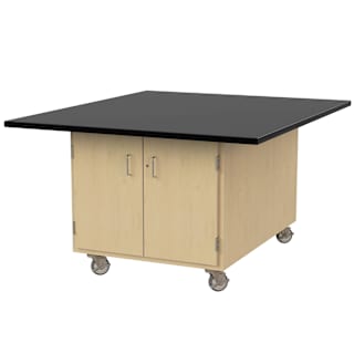 Hann Art and Printmaking Workstation - Black Laminate Top, 2-Door, with Casters