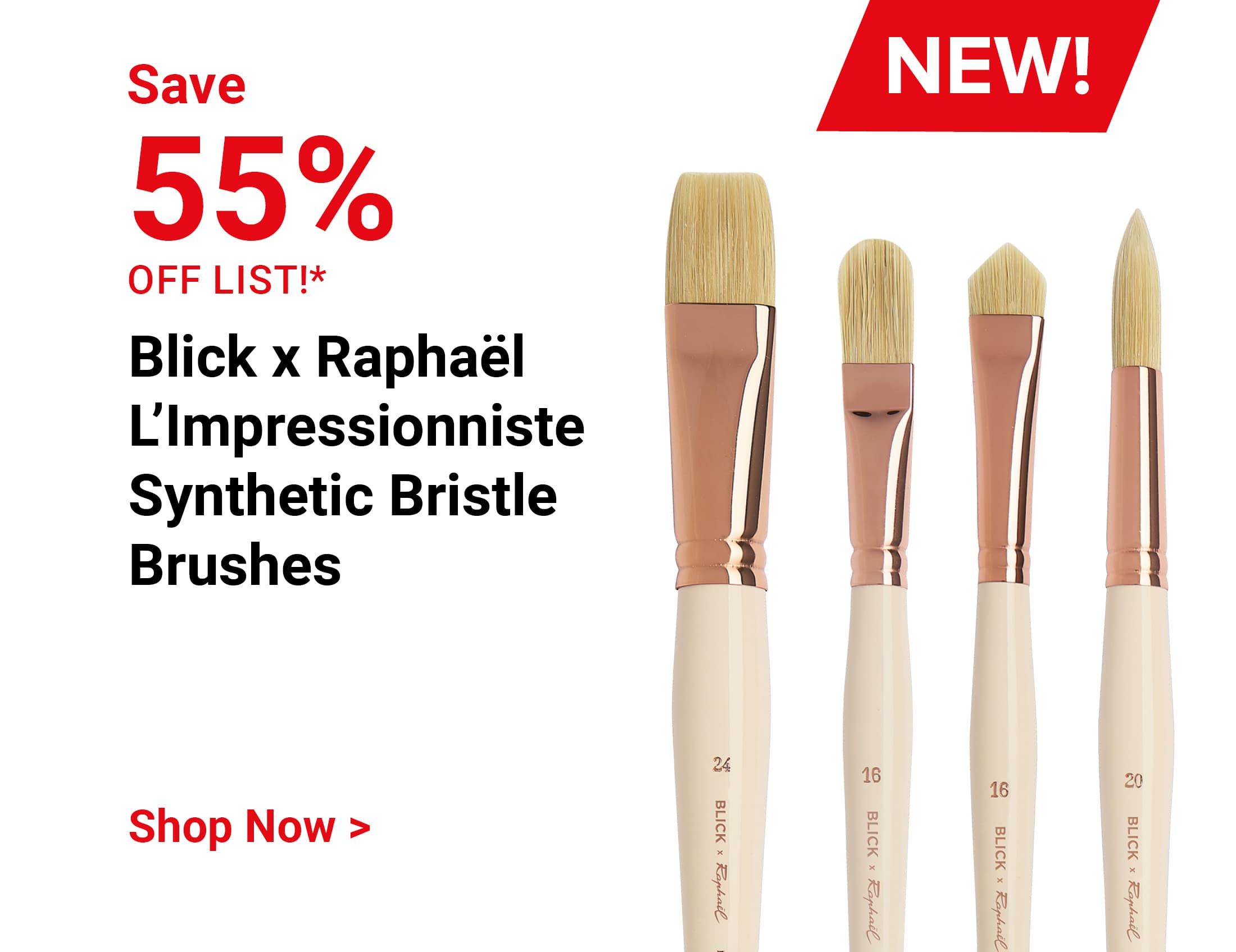 Save 55% off list! New! Blick x Raphaël L'Impressionniste Synthetic Bristle Brushes. Shop Now.