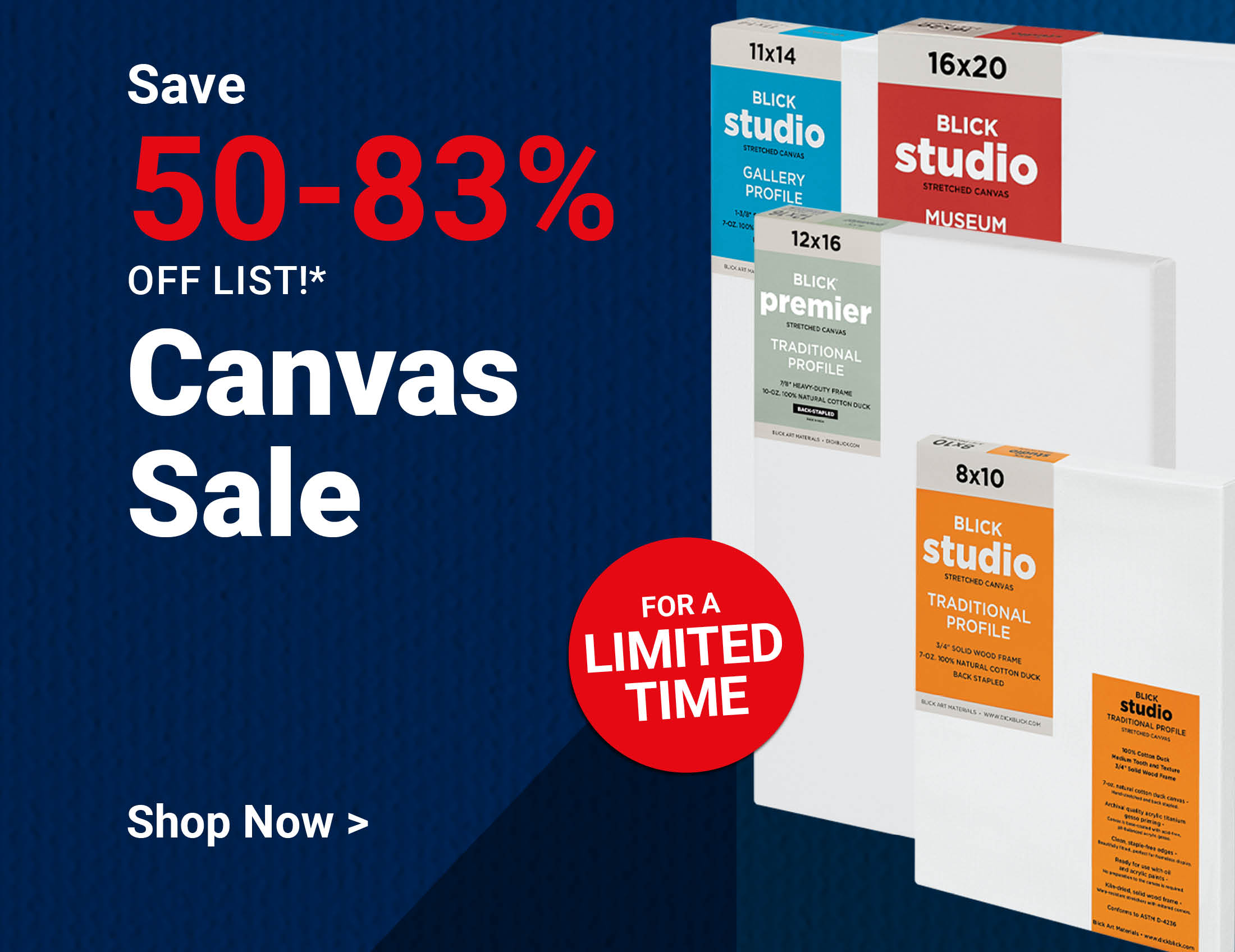 Save 50-83% off list! Canvas Sale. For a limited time. Shop Now.
