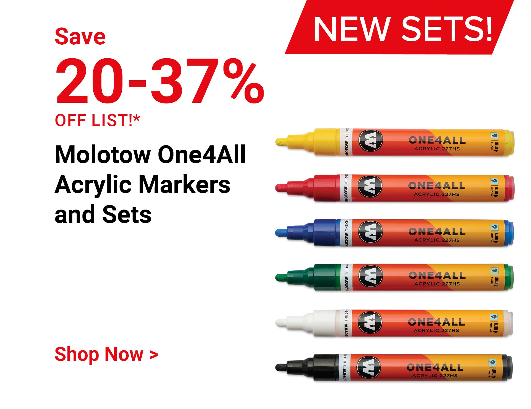 Save 20-37% off list! New Sets! Molotow One4All Acrylic Markers and Sets. Shop Now.