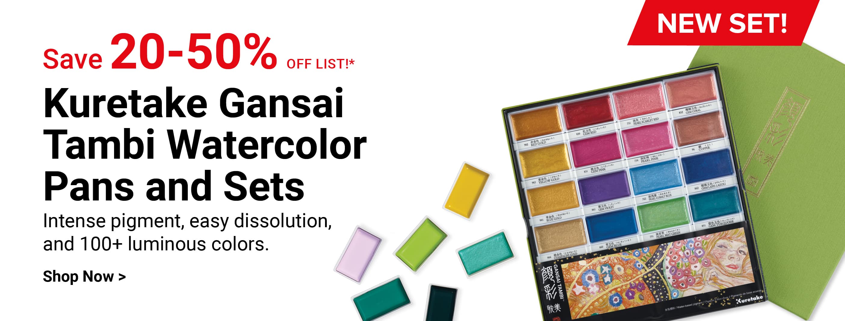 Save 20-50% off list! New set! Kuretake Gansai Tambi Watercolor Pans and Sets. Intense pigment, easy dissolution, and 100+ luminous colors. Shop now.
