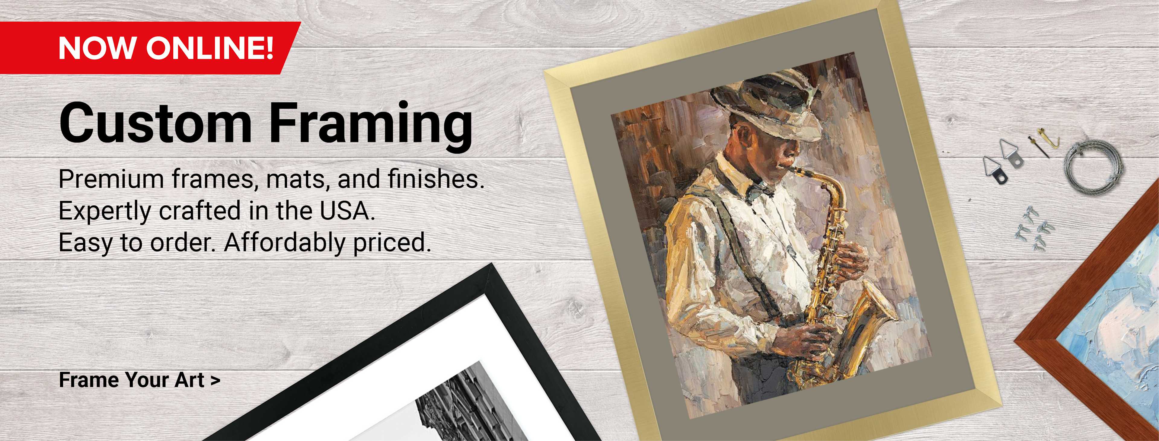 Now online! Custom Framing. Premium frames, mats, and finishes. Expertly crafted in the USA. Easy to order. Affordably priced. Frame your art.