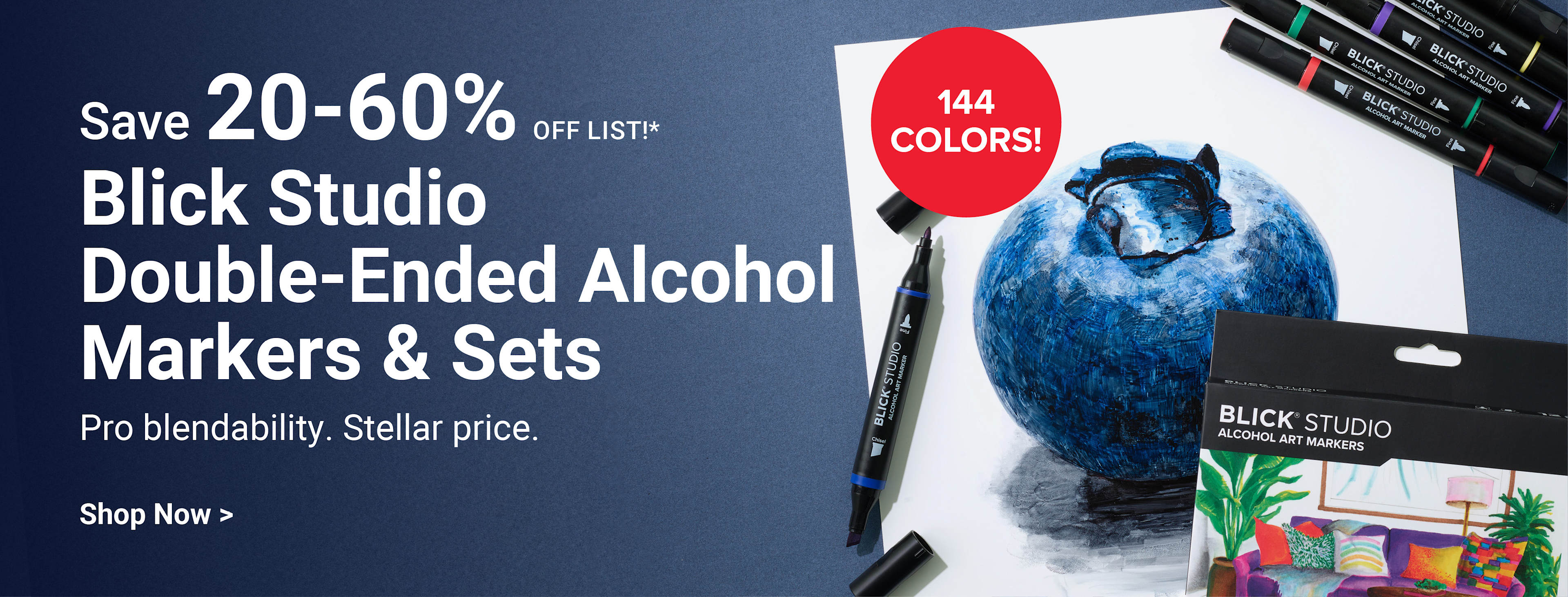 Save 20-60% off list! 144 colors! Blick Studio Double-Ended Alcohol Art Markers & Sets. Pro blendability. Stellar price. Shop now.