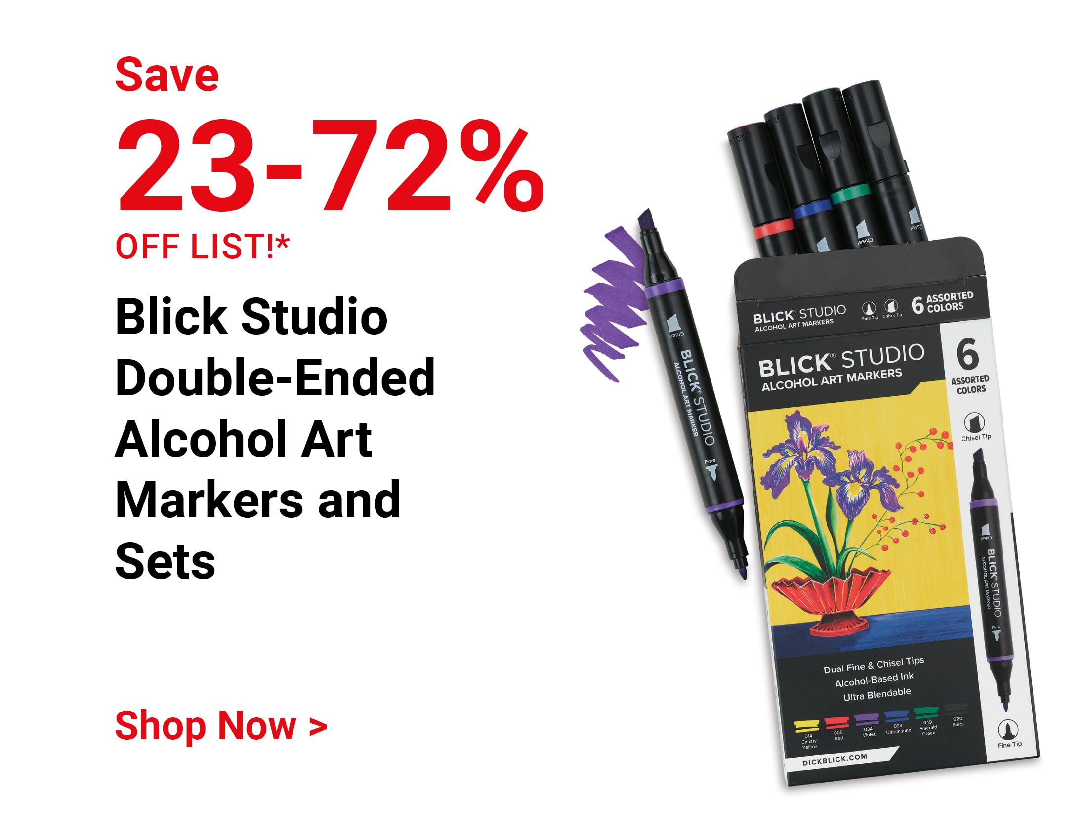 Save 23-72% off list! Blick Studio Double-Ended Alcohol Art Markers and Sets. Shop Now.
