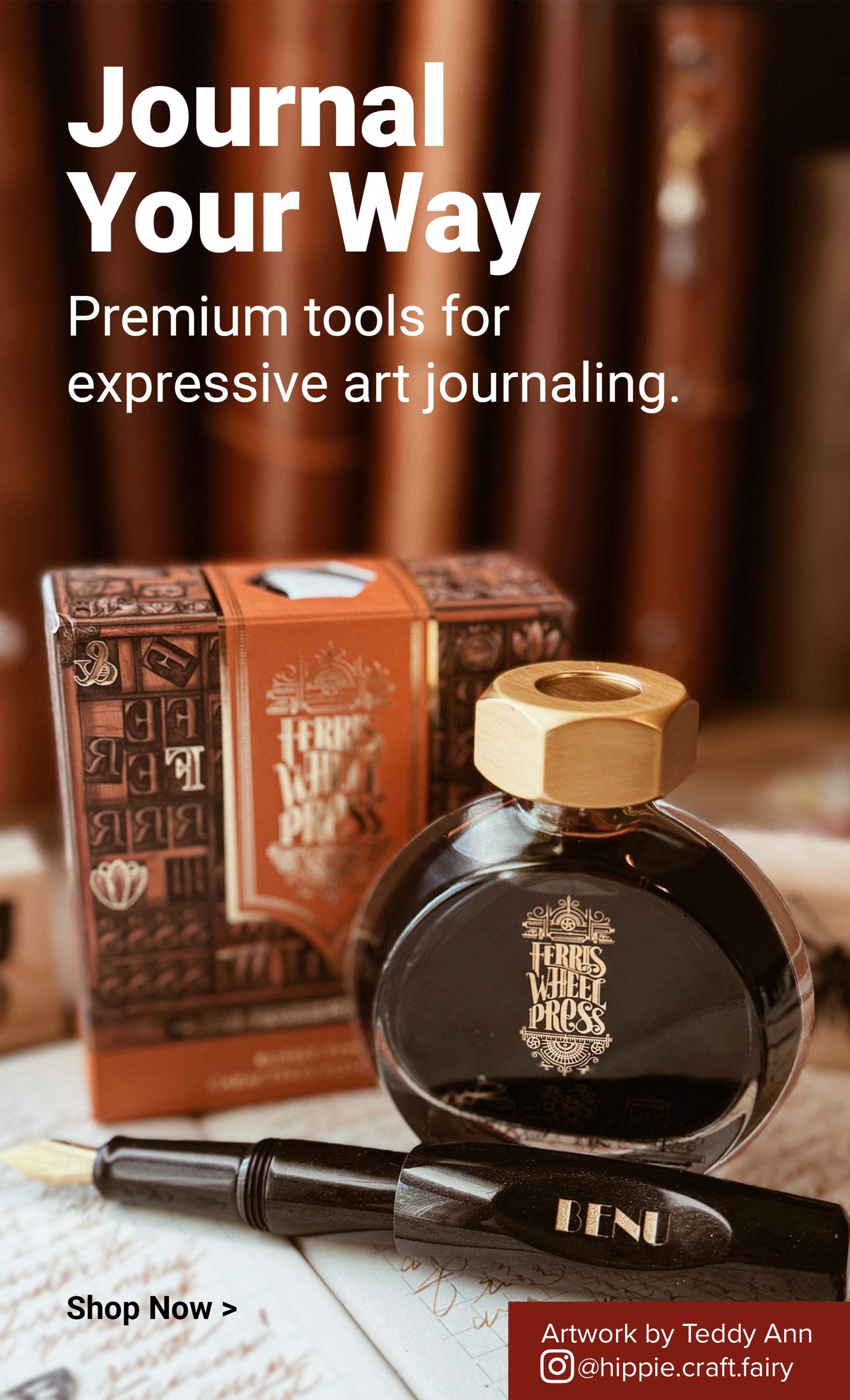 Journal Your Way. Premium Tools for expressive art journaling. Artwork by Teddy Ann. @hippie.craft.fairy Shop now.