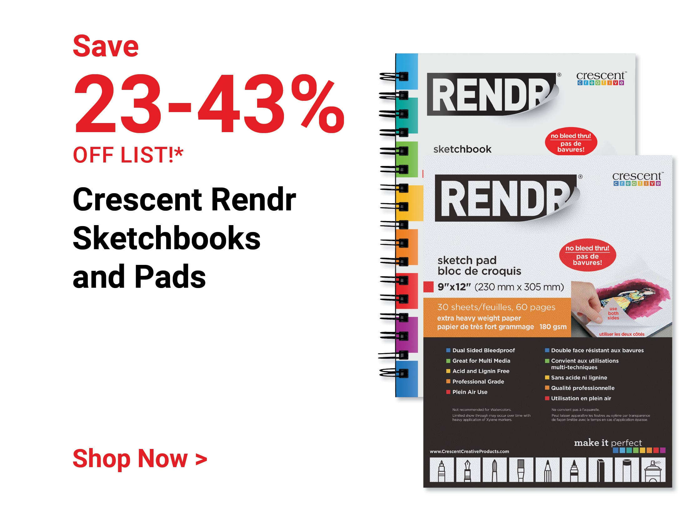 Save 23-43% off list! Crescent Rendr Sketchbooks and Pads. Shop Now.
