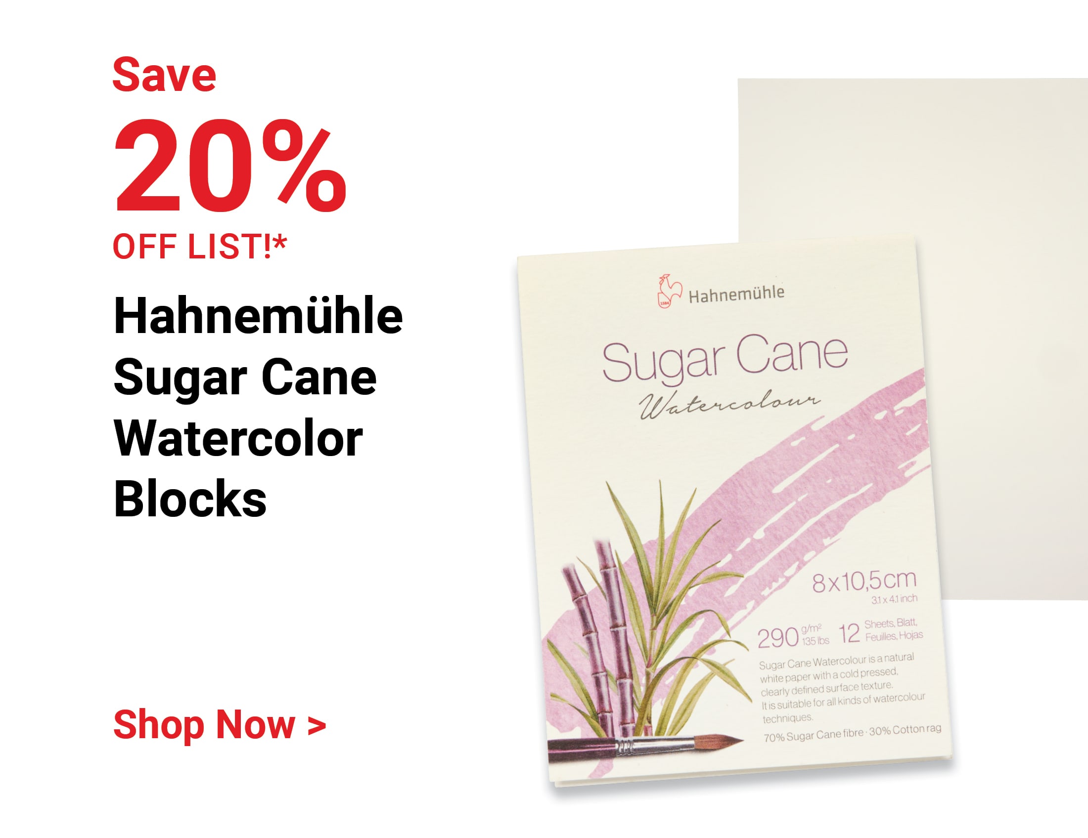 Save 20% off list! Hahnemühle Sugar Cane Watercolor Blocks. Shop Now.