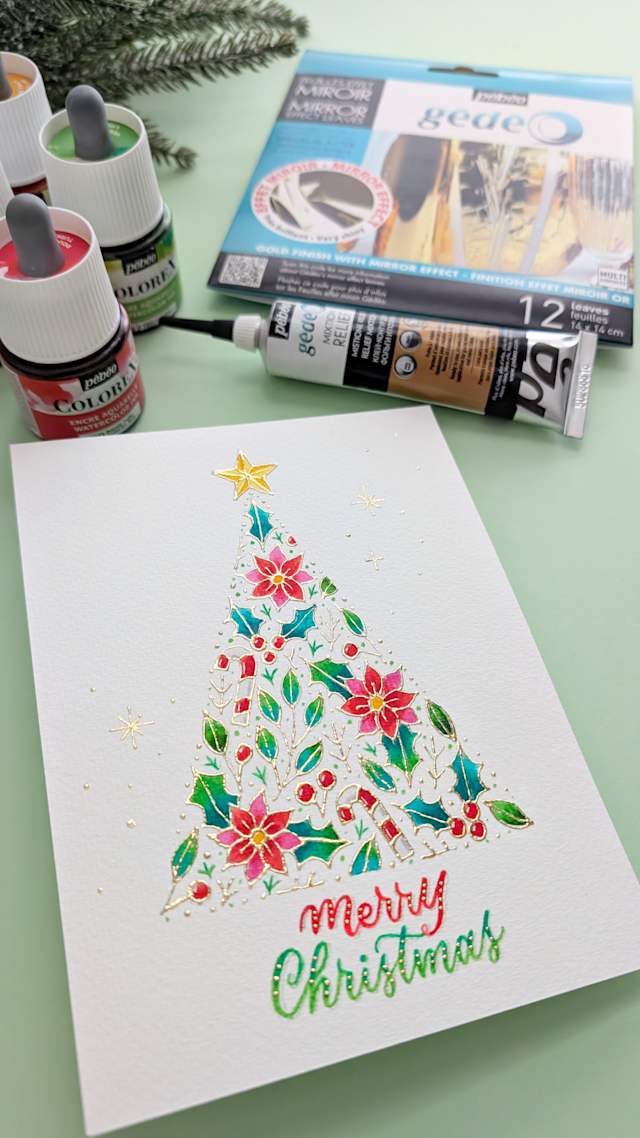 Create Holiday Cards with Pebeo Gedeo Mirror Effect Metal Leaves