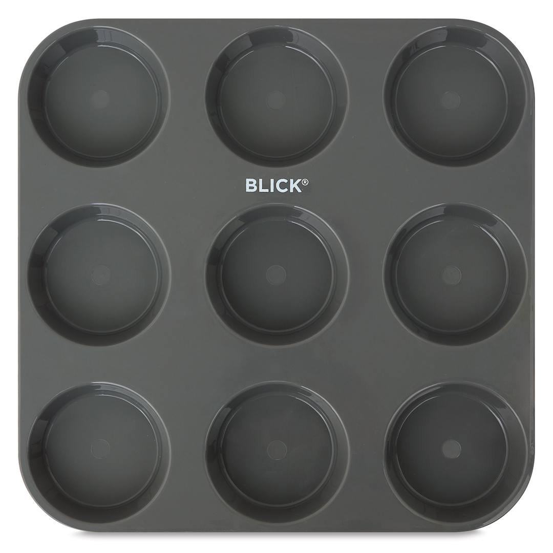 Open in modal - Blick Essentials Empty Tempera Cake Tray - 9 Wells, Large, Pkg of 12, front of tray