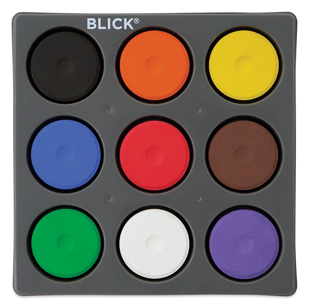 Open in modal - Blick Essentials Tempera Cakes - Set of 9 with Tray, Medium, Classic Colors