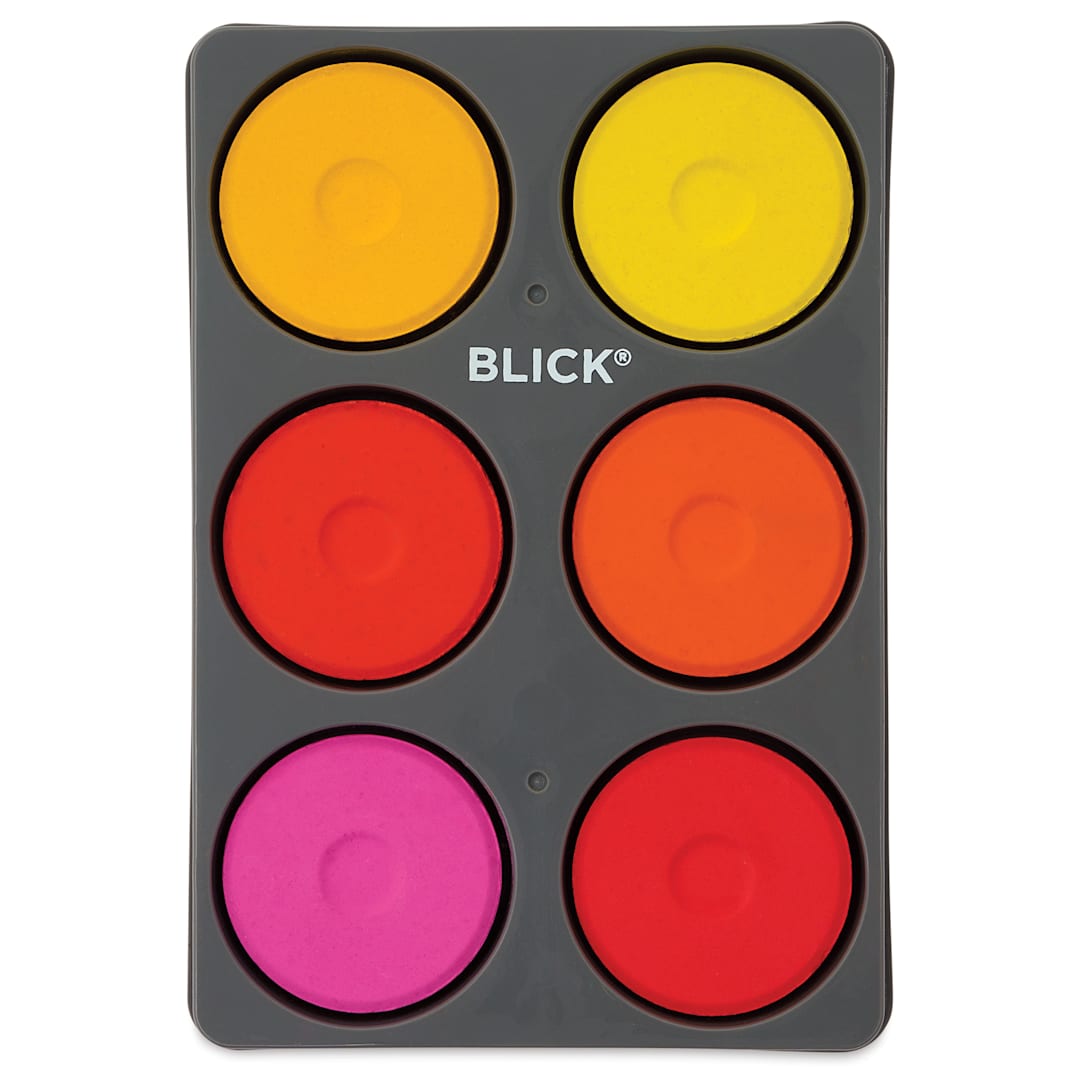 Open in modal - Blick Essentials Tempera Cakes - Set of 6 with Tray, Large, Warm Colors