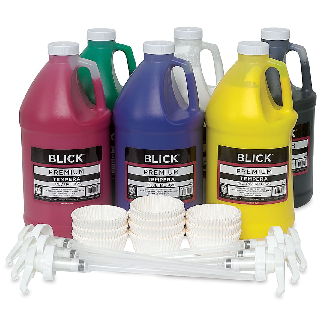 Open in modal - Blick Premium Grade Tempera - Set of 6, Basic Color Pump Kit, Half Gallons