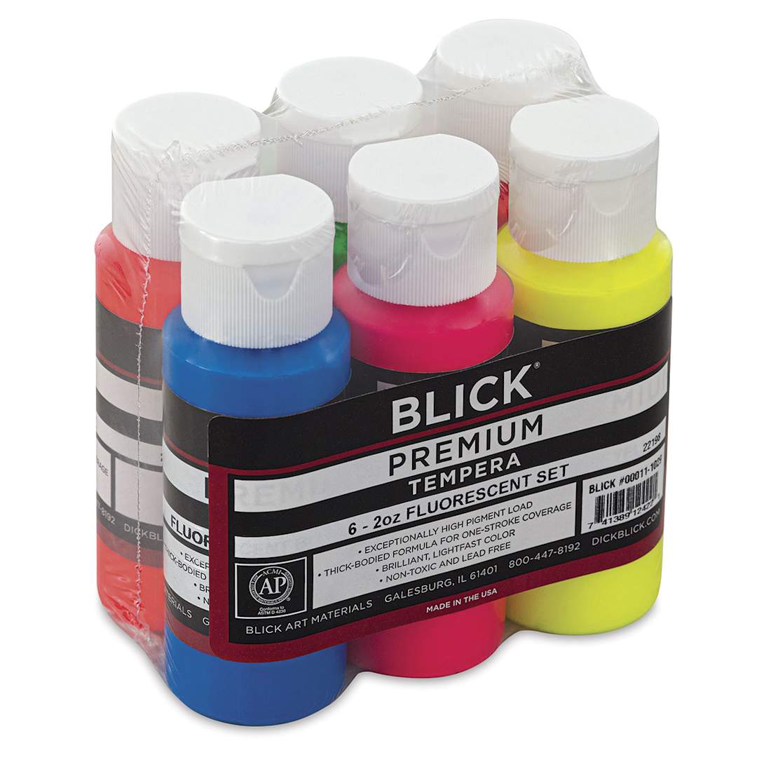 Open in modal - Blick Premium Grade Tempera - Set of 6, Fluorescent Colors, 2 oz