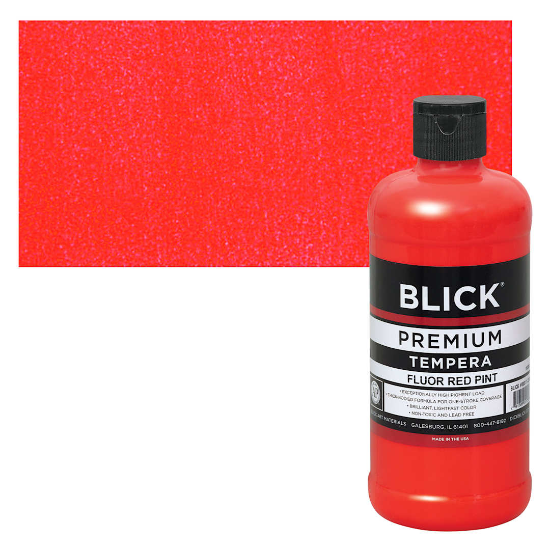 Open in modal - Blick Premium Grade Tempera - Fluorescent Red, Pint and swatch