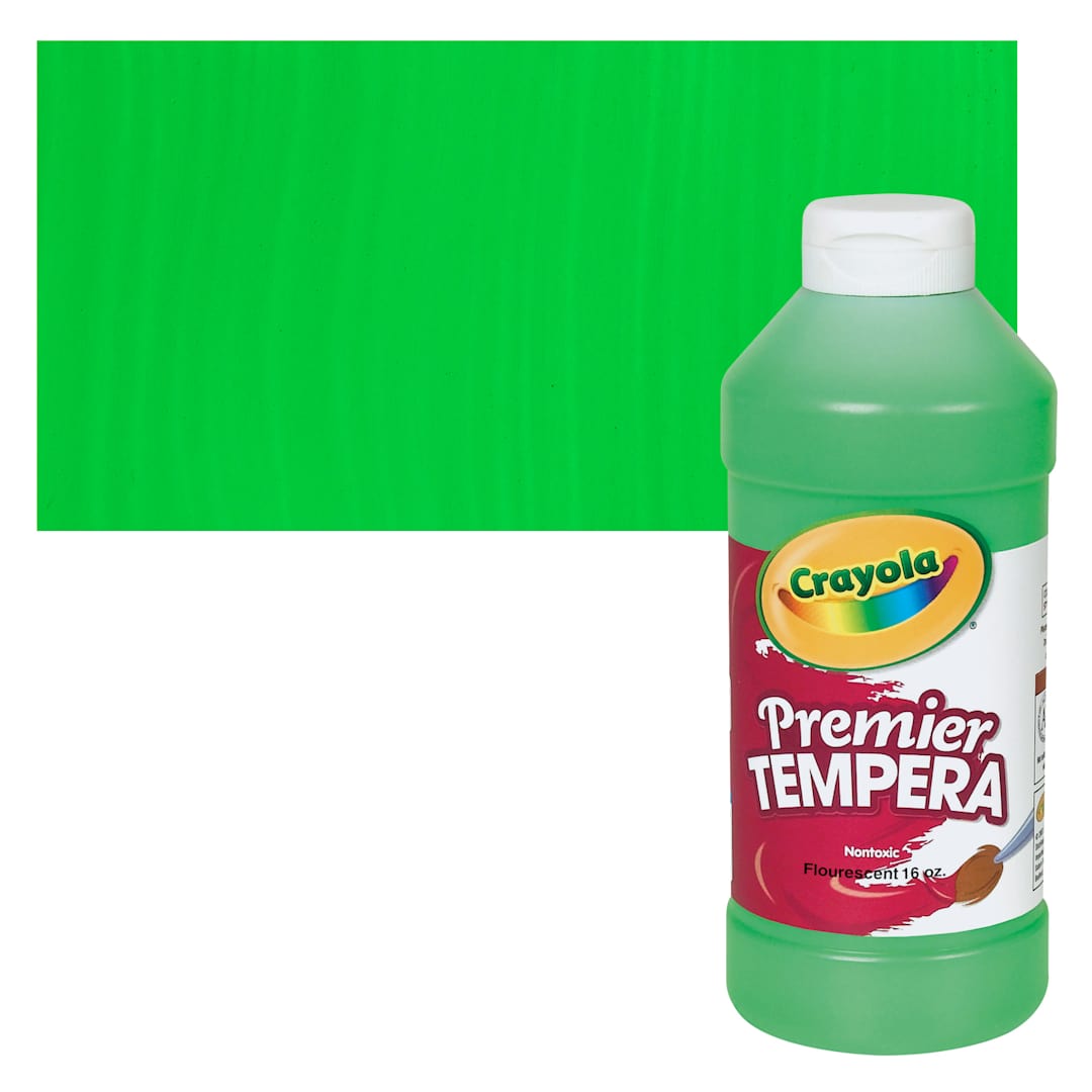 Open in modal - Crayola Premier Tempera - Fluorescent Green, 16 oz bottle and swatch