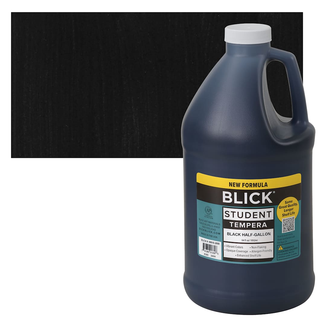 Open in modal - Blick Student Tempera Paint - Black, 64 oz bottle and swatch