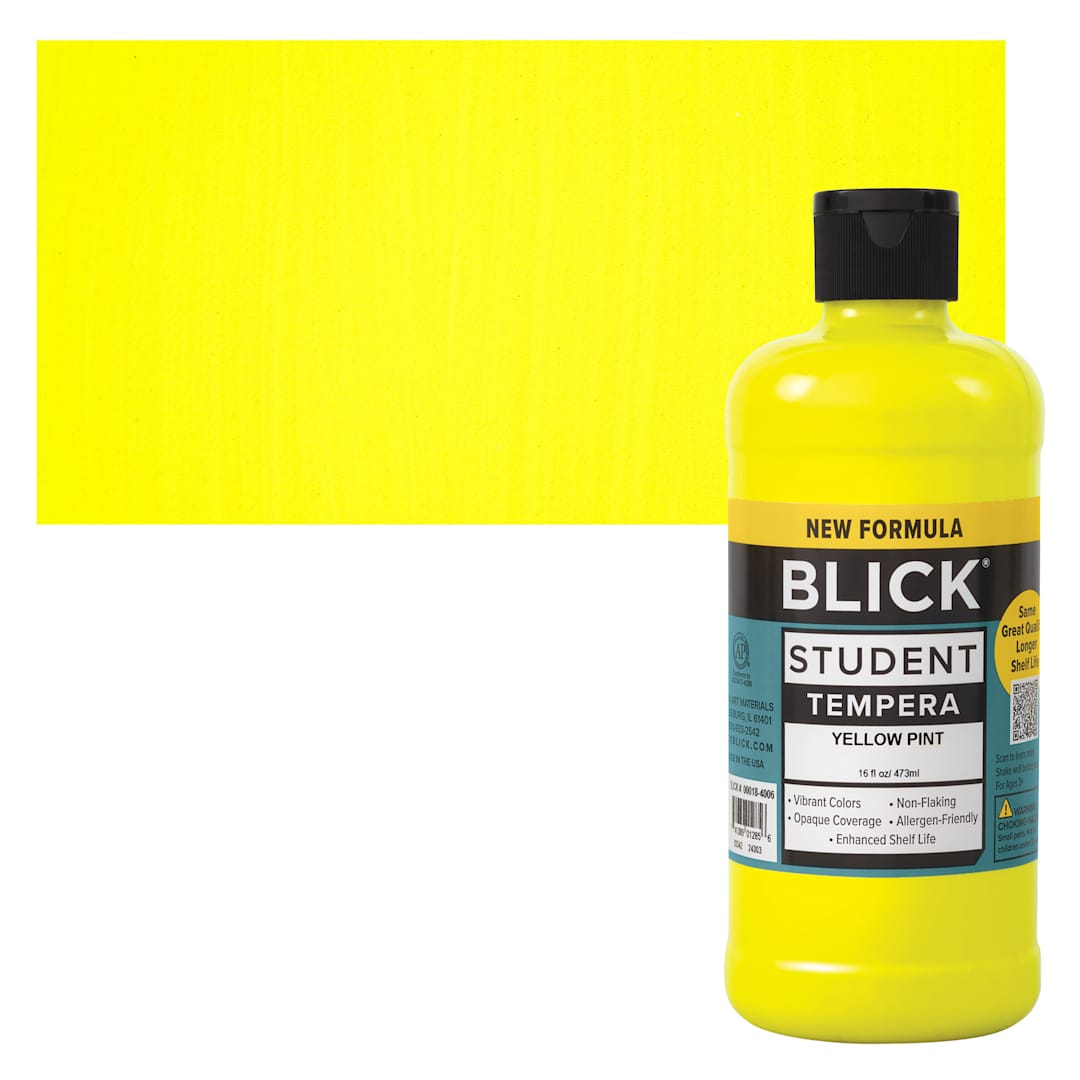 Open in modal - Blick Student Tempera Paint - Yellow, 16 oz bottle and swatch