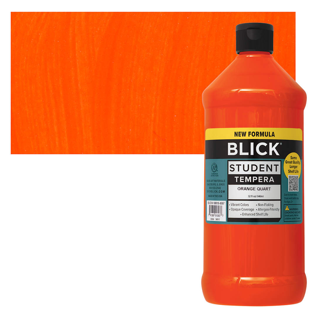 Open in modal - Blick Student Tempera Paint - Orange, 32 oz bottle and swatch