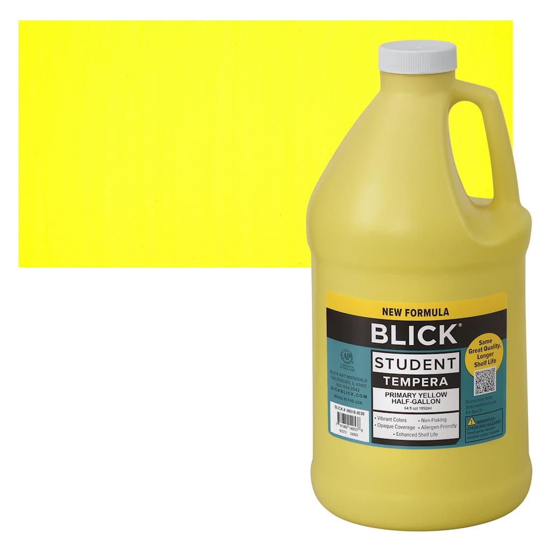 Open in modal - Blick Student Tempera Paint - Primary Yellow, 64 oz bottle and swatch