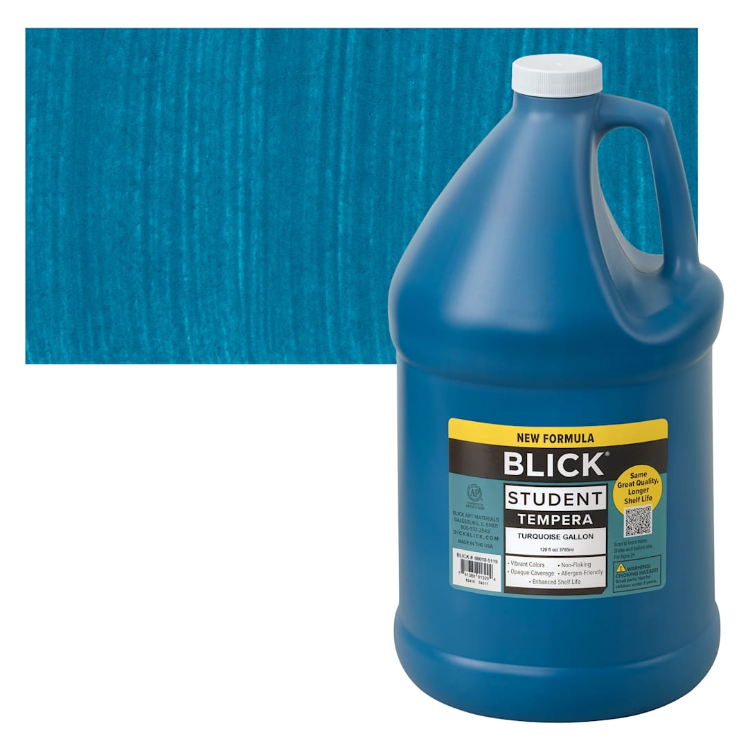 Open in modal - Blick Student Tempera Paint - Turquoise, 128 oz bottle and swatch